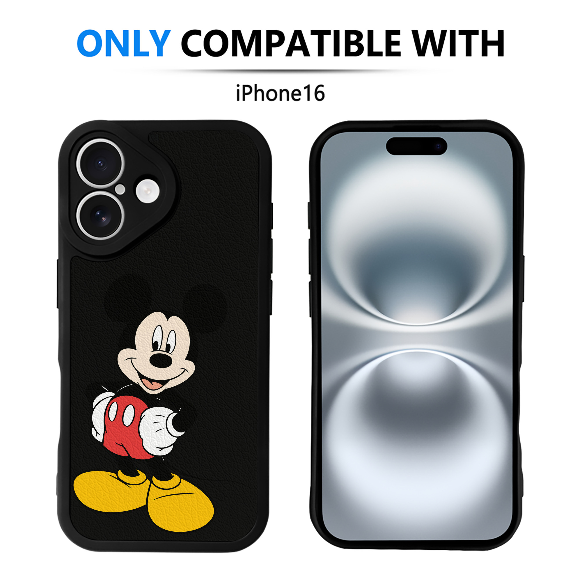 （画像用） ミッキーマウス Mickey Mouse 【iPhone 16シリーズ対応】シリコンスマホケース（レザー調） 材質：シリコン